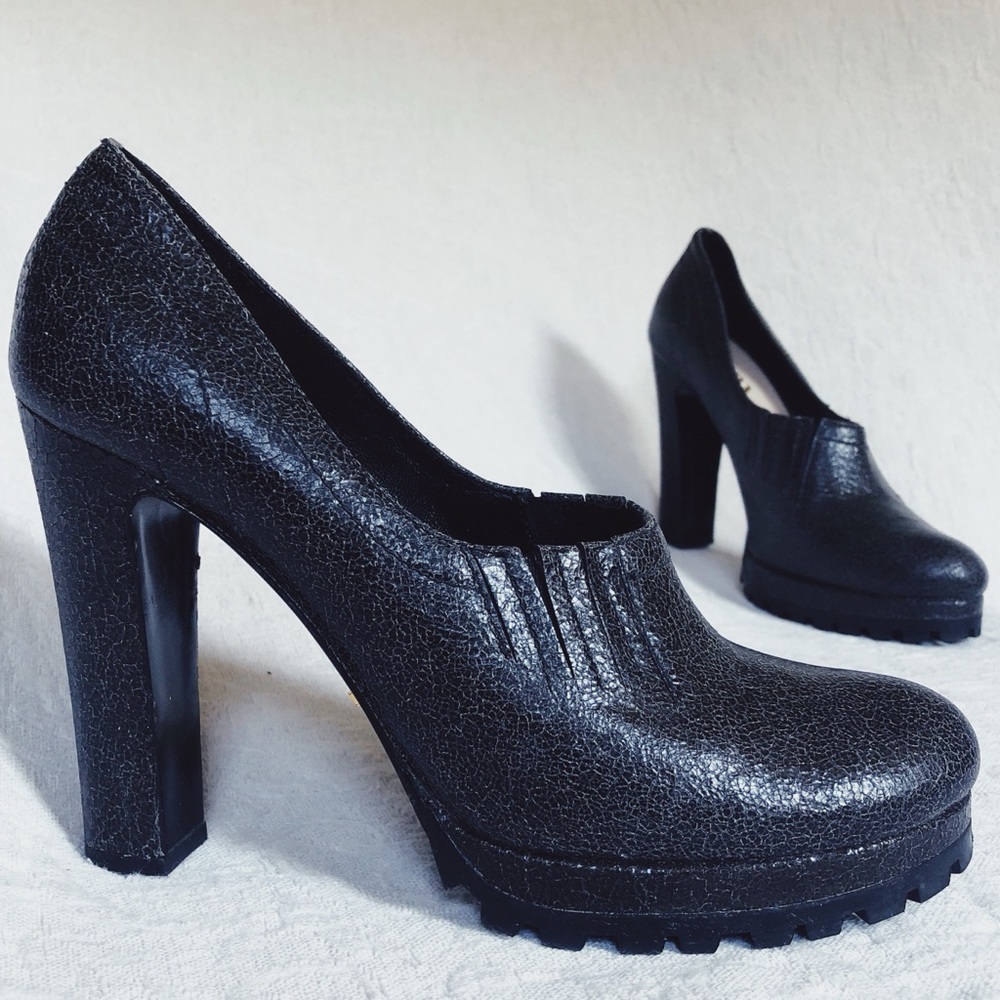PRADA Tread Platform Pumps Dark 7.5 Chunky Heel